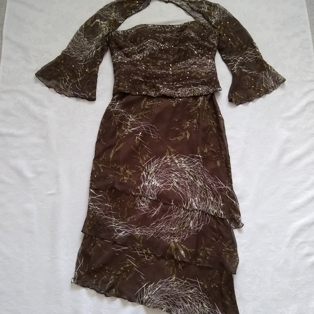 Vintage silk corset sequins asymmetric tiered dress